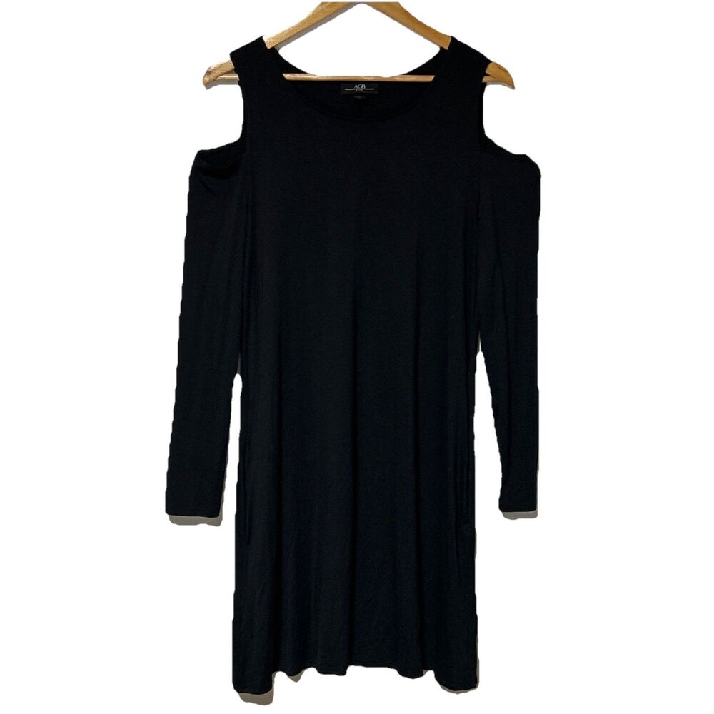 AGB Black Shirt Dress Cold Shoulder Large NWT $69 Womens Dress